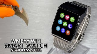 WMBYY W11 Rugged Stainless Steel SmartWatch (TESLA CYBERTRUCK design) Unboxing \u0026 Full Review - ASMR