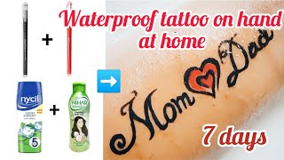 How to make mom and dad tattoo at home||temporary waterproof tattoo||handmade pen tattoo design