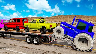 Flatbed Truck Mcqueen | Transportation with Truck - Pothole vs Car #4 - BeamNG.Drive