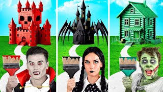 One Colored House Challenge Wednesday vs Vampire vs Zombie | Parenting Hacks by Fun Teen