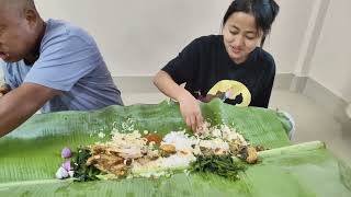 Dry fried chicken in Banana leaf..