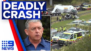 Woman, child killed after car collides with cement truck in Sydney | 9 News Australia