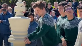 Magnus Carlsen is Playing Chess with Biggest Chess Pieces on Biggest Chess Board in Norway