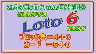 #ロト６　#当選数字予想　２１年７月５日（１６００回）抽選分当選数字予想、結果分析