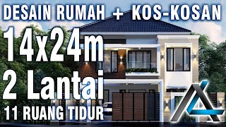 DESAIN RUMAH 14 x  24 meter I Sulawesi Selatan  – DESAIN RUMAH + KOS-KOSAN TROPIS MODERN 2 LANTAI