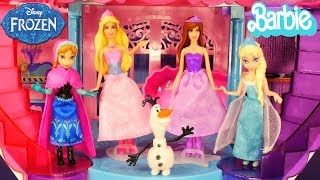 Barbie Musical Light Up Castle Disney Frozen Elsa and Princess Anna Barbie Girl Doll Popstar Playset