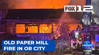 Crews battle massive fire at old paper mill in Oregon City