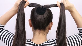 Bun Hairstyle Using A Rubber Band / Cute Bun Hairstyle With Rubber Band / Latest Easy New Hairstyles