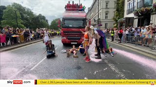 Just Stop Oil Block London Pride March | Sky News | 1 July 2023