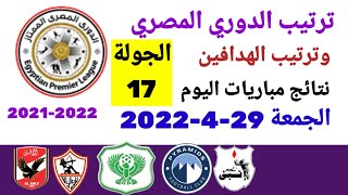 ترتيب الدوري المصري وترتيب الهدافين ونتائج مباريات اليوم الجمعة 29-4-2022 من الجولة  17