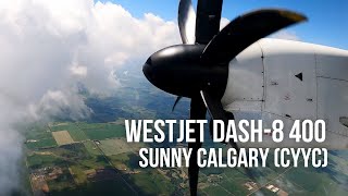 BEAUTIFUL SUNNY Westjet Encore Dash-8 400 Landing in Calgary CYYC!