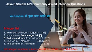 Java 8 Stream API Commonly Asked Interview Questions on Integer class|min|max|secondmax|top3|bottom3