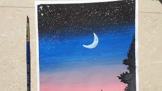 Night 🌌Moon 🌙Postercolour painting easy #shorts #postercolour #art #ytshorts #shortsvideo #beginners