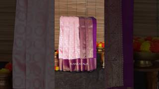 Think Pink with this Pastel Kanchipuram Silk Saree, adorned with Silver Zari Checks \u0026 Butta.