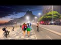 Leblon, Ipanema, and Copacabana: Night Walk Along the Rio de Janeiro Seafront, Brazil 【4K】2024