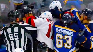 Jonas Siegenthaler, Jake Neighbours, Brayden Schenn, Stefan Noesen Fight | Blues v Devils Highlights