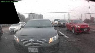 Dangerous Wreckless Tailgater in Mississauga almost crashes BWZE 117 grey Toyota Camry