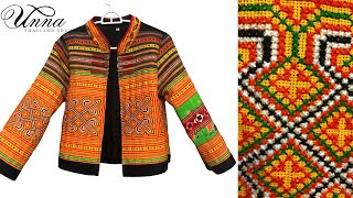 เสื้อคลุมสั้น งานปักมือ ชนเผ่าม้ง สีเหลือง อก 38” Hmong hand embroidered | Unna Thailand Souvenirs