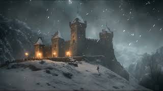 Snowstorm Sounds and Howling Winds in Old Castle at Night. Cold Blizzard Ambience in Snowy Mountains