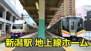 新潟駅8・9番線を出発する列車の光景