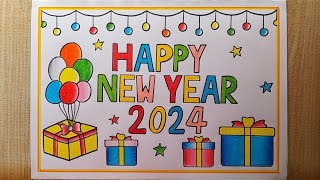 Happy New Year 2024 Drawing easy| Beautiful 😍 New year Card drawing| Happy New Year Special drawing
