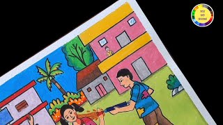 #happyholi Easy Drawing Of Holi Festival | Holi Drawing | How To Draw Holi Festival Easy