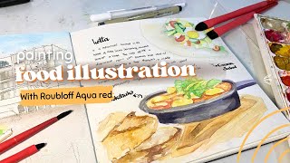 Watercolor Painting food illustration urban sketch of Cafe in Semarang - with Roubloff Aqua Red