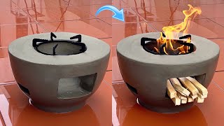 Amazing Creative Firewood Stove From Cement Bins And Plastic Pots - DIY Firewood Stove With Cement