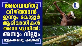 അമ്പെയ്തു വീഴ്ത്താൻ ഇന്നും കോട്ടൂർ ആദിവാസികൾ തന്നെ മുന്നിൽ ; അമ്പും വില്ലും മുളംതണ്ടു കൊണ്ട്