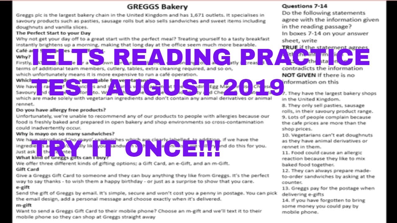 Ielts Reading Practice Test With Answers | General Training August 2019 ...