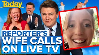 Reporter 'in trouble' when wife calls on live TV | Today Show Australia