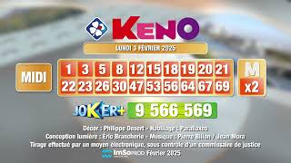 Tirage du midi Keno® du 03 février 2025 - Résultat officiel - FDJ