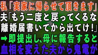 【スカッとする話】私「実家に帰ります」夫「もう二度と戻ってくるな！離婚届書いてから出てけ！」→即提出し、母に報告すると血相を変えた夫から鬼電が