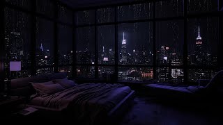 Relax with Rain: Cozy Bedroom and Night View for Tranquil Sleep 🌧️🌃