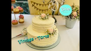 Vintage Torte mit Himbeer-Mascarpone-Creme ohne Buttercreme (Hochzeitstorte)