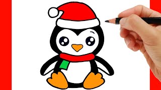 how to draw a christmas penguin