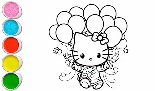 Hello Kitty \u0026 Balloon Drawing for kids, Painting \u0026 Coloring for kids, Toddlers | Let's Draw Together