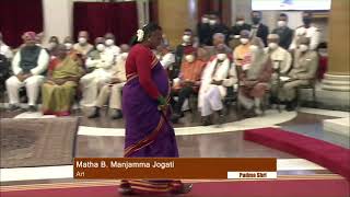 President Kovind presents Padma Shri to Matha B. Manjamma Jogati for Art