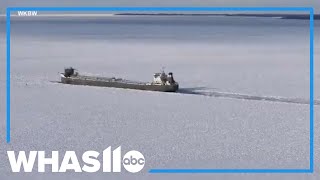 Huge freighter stuck in Lake Erie ice