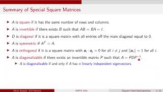 MATH 3191: Review of Common Types of Matrices