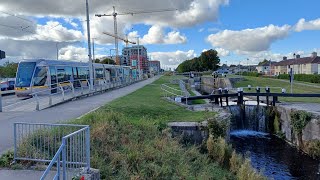 Luas Trams Running Beside The Grand Canal In Dublin.