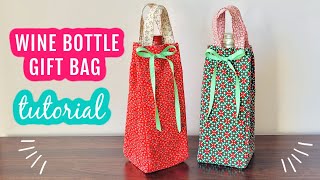 Reversible Wine Tote Bag Tutorial #bottlebag #totebag #fabricgiftbag