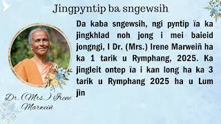 Jingpyntip ba sngewsih - Khlad noh i Dr. (Mrs) Irene Marweiñ