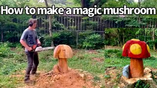 How to make a magic mushroom in your backyard. Mushroom chainsaw carving I.T.Creations Issac Travis