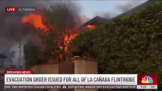 Father and son try to put out flames near their home in Altadena