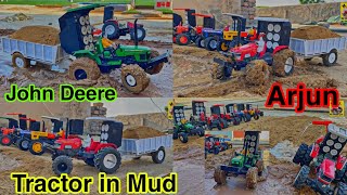 Arjun and John Deere tractor with trolley in Mud #homemade #rc