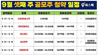 [콕스톡] 9월 셋째 주 공모주 청약 일정 - 신한제8호스팩,바이오플러스,에스앤디,실리콘투,프롬바이오(9.13~9.15)