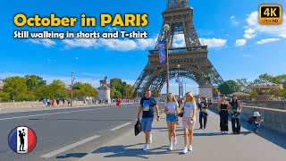🇫🇷 PARIS, October Hot Days, Amasing Walking Tour in shorts and T-shirt [4K/60 fps]