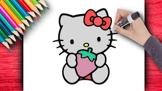💚💗 HOW TO DRAW HELLO KITTY WITH A VERY CUTE STRAWBERRY - SANRIO 🌈 Draw So Cute - Easy - cute things