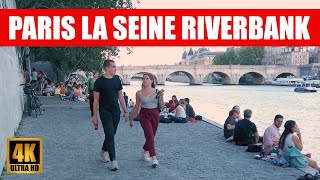 【4K】Paris Seine Riverbank Evening Walking Tour